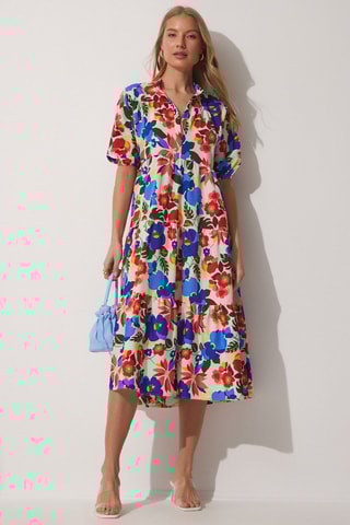 Vestido trapecio - Azul rey y crudo