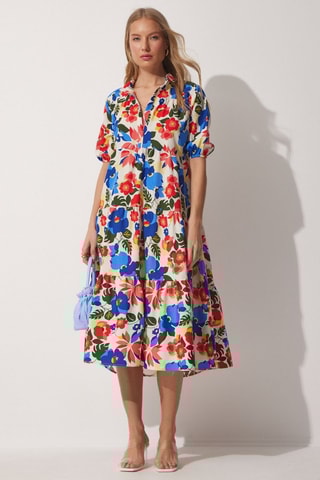 Vestido trapecio - Azul rey y crudo