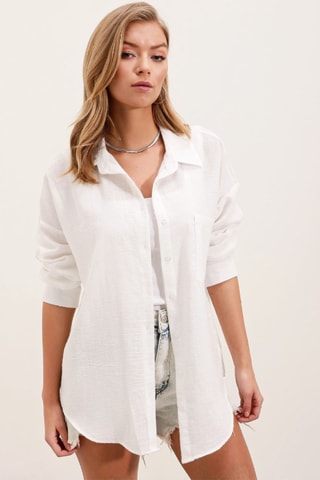 Camicia oversize in lino - Bianco