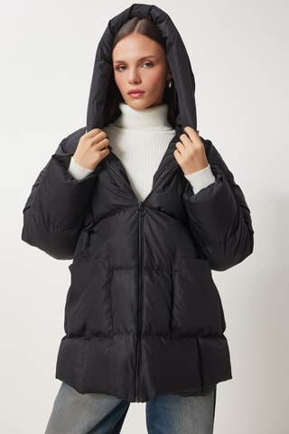 Piumino con cappuccio - Nero