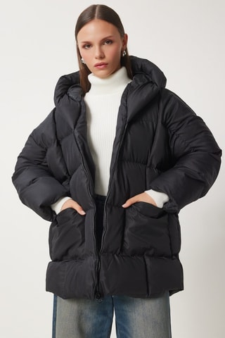 Piumino con cappuccio - Nero