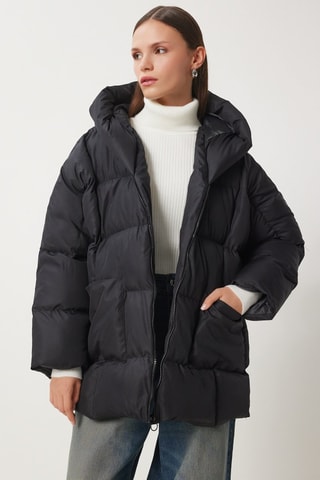 Piumino con cappuccio - Nero