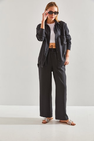 Camicia e pantaloni wide legs - Nero