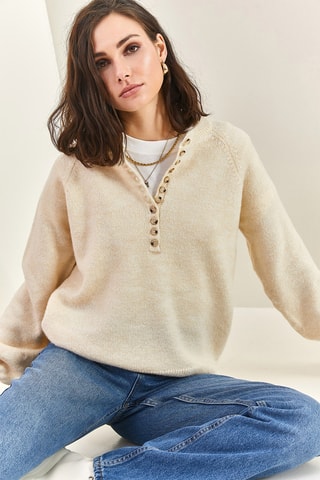 Maglia con collo con cerniera - Ecrù