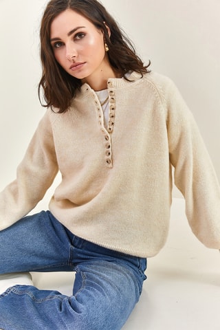 Maglia con collo con cerniera - Ecrù