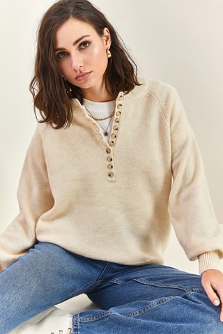 Maglia con collo con cerniera - Ecrù