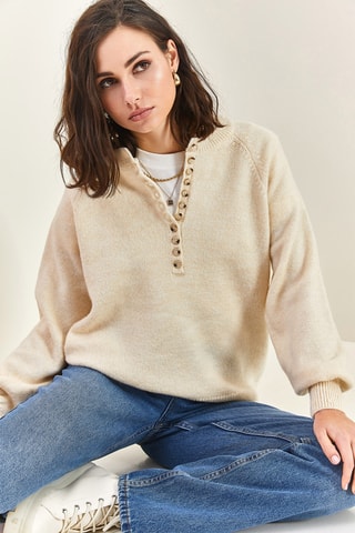 Maglia con collo con cerniera - Ecrù