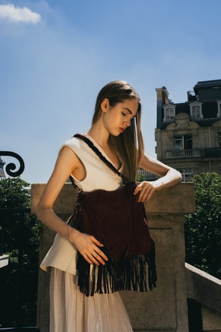 Sac à main en nubuck Luccy Franges  - Bordeaux