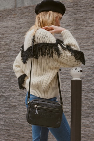 Sac bandoulière en cuir d'agneau Maelys - Noir