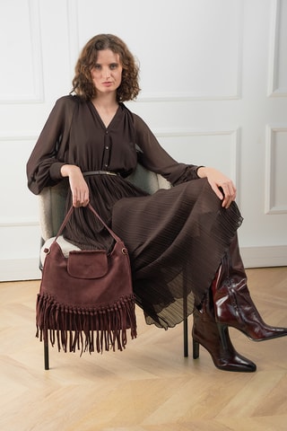 Sac bandoulière en nubuck Vega - Bordeaux