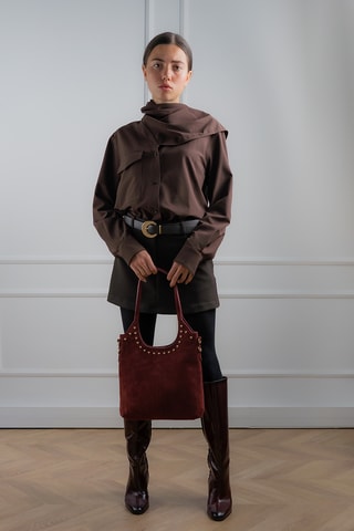 Sac porté épaule en nubuck Dane - Bordeaux