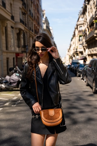 Sac bandoulière en cuir de vachette Gwen - Camel