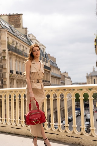 Sac à main en cuir Mini Odelia - Rouge et doré