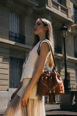 Sac seau en cuir Beth - Camel