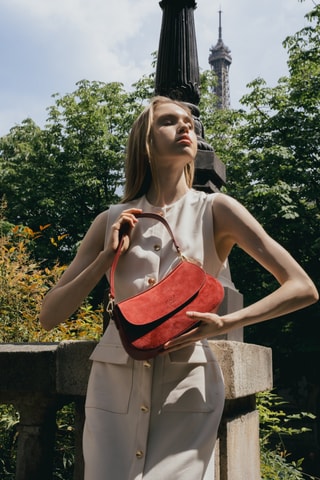 Sac porté épaule en nubuck Cyra  - Bordeaux