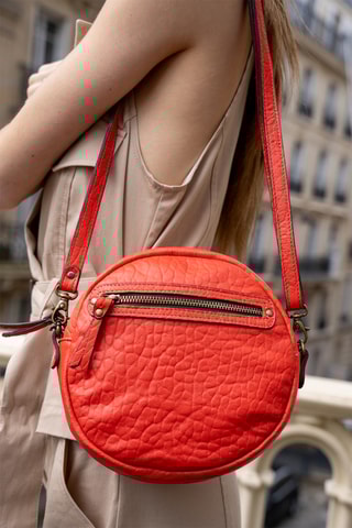 Sac bandoulière en cuir d'agneau Rondo - Corail
