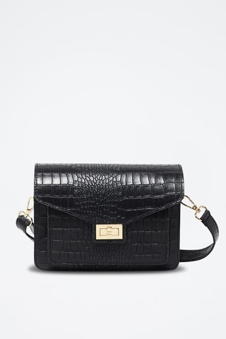 Sac bandoulière en cuir Amber crocos - Noir