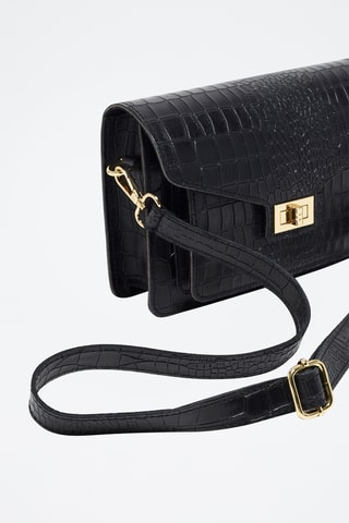 Sac bandoulière en cuir Amber crocos - Noir