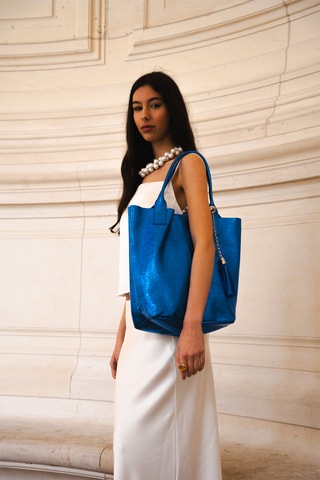 Sac à main en cuir Yana - Bleu et doré
