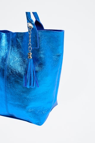 Sac à main en cuir Yana - Bleu et doré