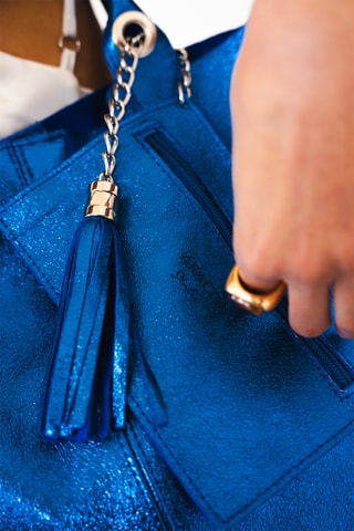 Sac à main en cuir Yana - Bleu et doré