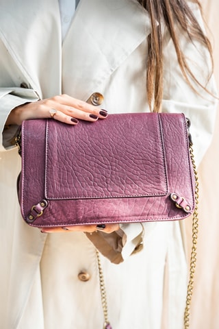 Sac bandoulière en cuir d'agneau Seren - Violet et doré