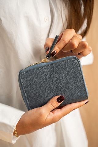 Portefeuille en cuir Mini Gali - Bleu et doré