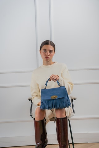 	Sac à main en cuir Frange  - Bleu