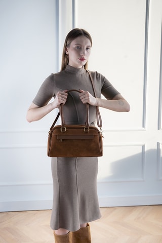 Sac porté épaule en nubuck Drew - Camel