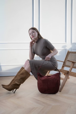 Sac porté épaule en nubuck Moss - Bordeaux