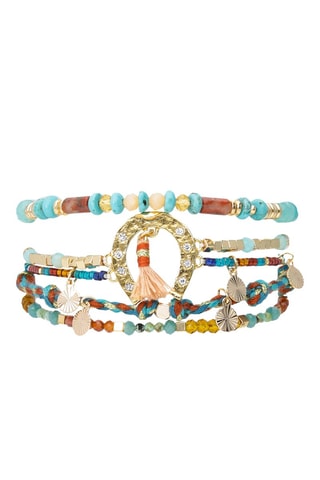 Bracelet doré à l'or fin jaune - Hématites, corail, turquoises et grenats