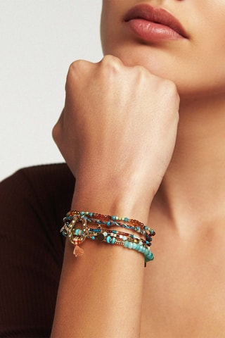 Bracelet doré à l'or fin jaune - Hématites, corail, turquoises et grenats