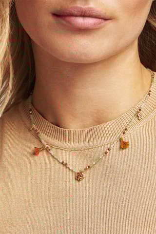 Ketting - Verguld Metaal - Aventurijnen, Hematieten en Quartz