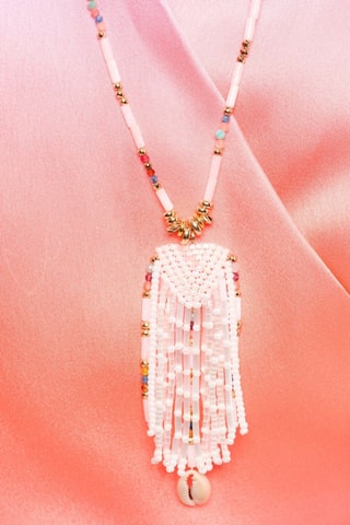 Lange ketting - verguld metaal Merangue - Zirkonia’s, Hematieten, Amazonieten en Granaten