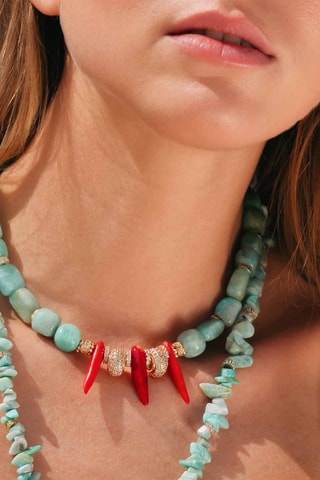 Ketting Verguld met Geelgoud Marcel - Amazonieten en Zirkonia's 