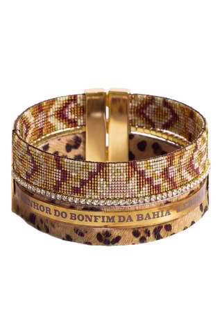 Manchetarmband Léopard - Bordeauxrood en Ecru