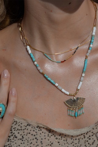 Ketting Verguld met Geelgoud Aloni - Turkooizen en Hematieten