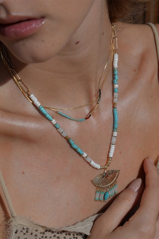 Ketting Verguld met Geelgoud Aloni - Turkooizen en Hematieten