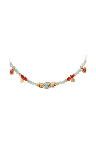 Ketting Verguld met Geelgoud Anatolya - Amazonieten, Agaten en Turkooizen