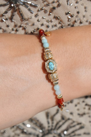 Armband Verguld met Geelgoud Banu - Agaten, Zirkonia’s & Turkoois