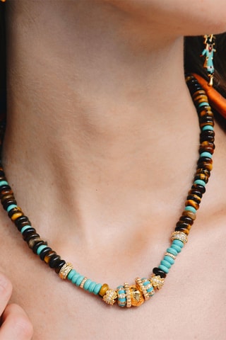 Ketting Verguld met Geelgoud Cayro - Amazonieten & Tijgerogen