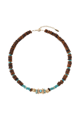 Ketting Verguld met Geelgoud Cayro - Amazonieten & Tijgerogen