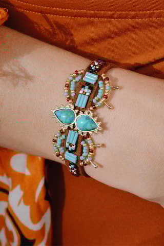 Armband Verguld met Geelgoud Hermosa - Nubuck en Turkooizen