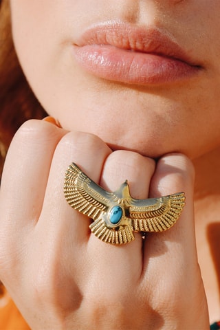 Ring Verguld met Geelgoud Holya - Turquoise