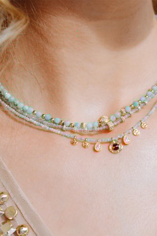 Ketting Verguld met Geelgoud Jolane - Zirkonia’s, Amazonieten en Maanstenen