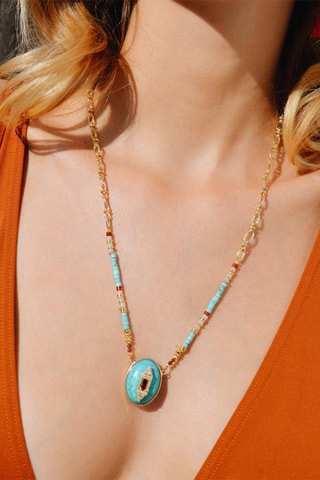 Ketting Verguld met Geelgoud Ketal - Agaten, amazonieten, Kwarts, Turkoois en Zirkonia’s