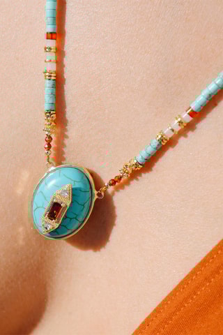 Ketting Verguld met Geelgoud Ketal - Agaten, amazonieten, Kwarts, Turkoois en Zirkonia’s