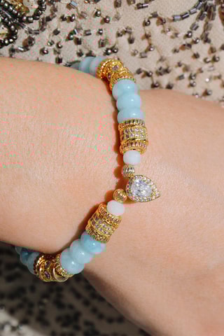 Armband Verguld met Geelgoud Olie - Amazonieten en Zirkonia's