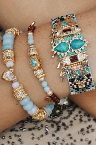 Armband Verguld met Geelgoud Olie - Amazonieten en Zirkonia's