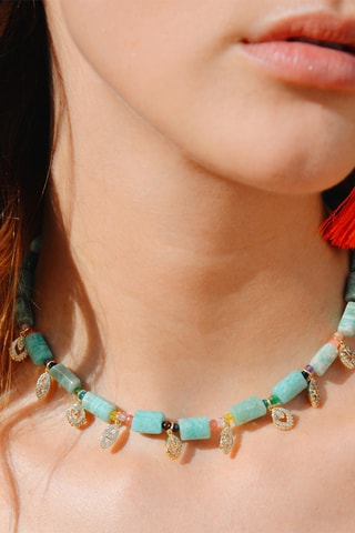 Ketting Verguld met Geelgoud Piad - Amazonieten en Zirkonia's